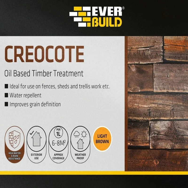 New ๐ Everbuild Creocote Timber Wood Stain Treatment 4 Litre Light Brown CREOLTBN4 ๐ - Image 2
